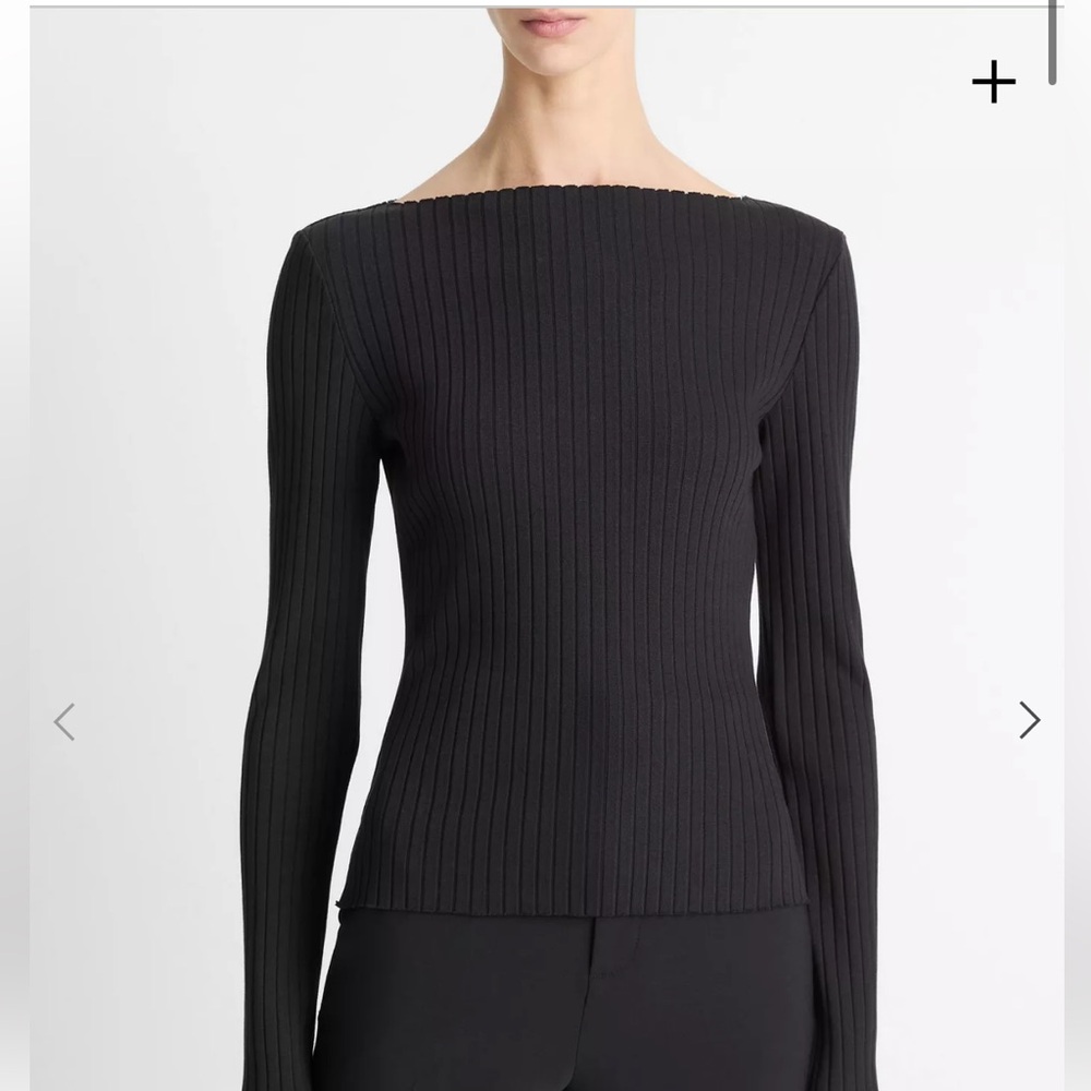 NWT Vince Ribbed Cotton-Blend Slash-Neck Long-Sleeve Top